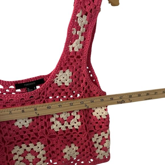 Forever 21 Pink & White Knit Granny Square Scoop Neck Halter Tank Top M - Picture 6 of 6